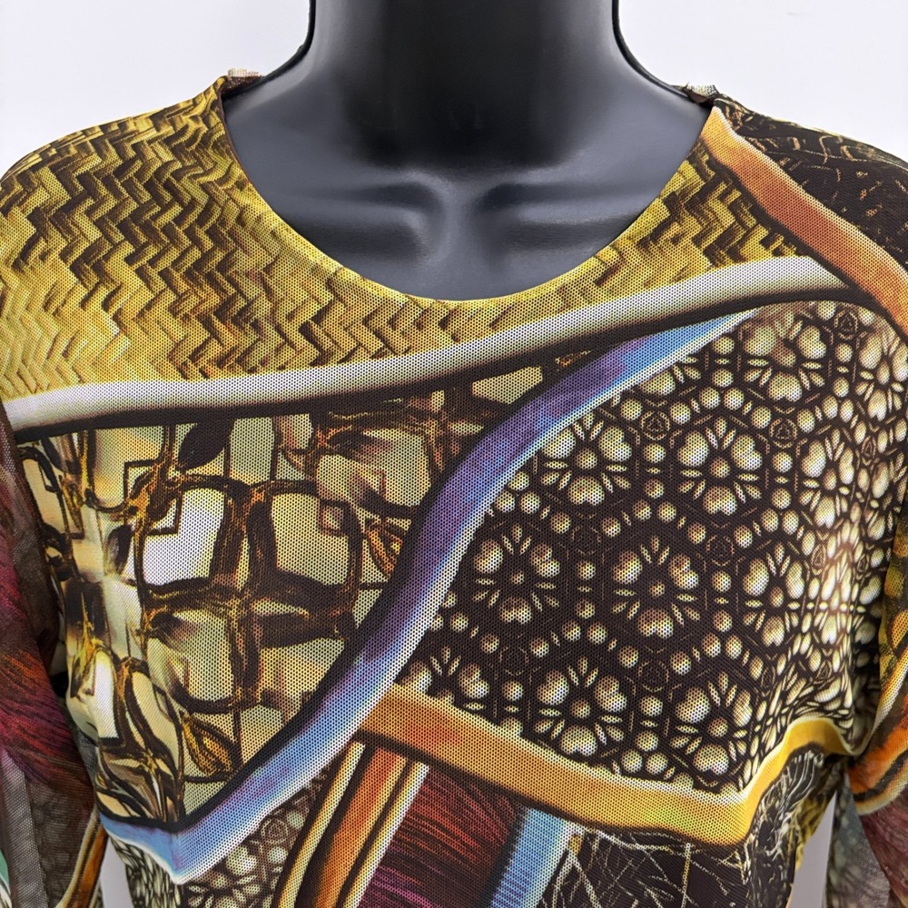 y2k Petit Pois by Viviana Mesh Top Abstract Geometric Print L Multi - Picture 6 of 10